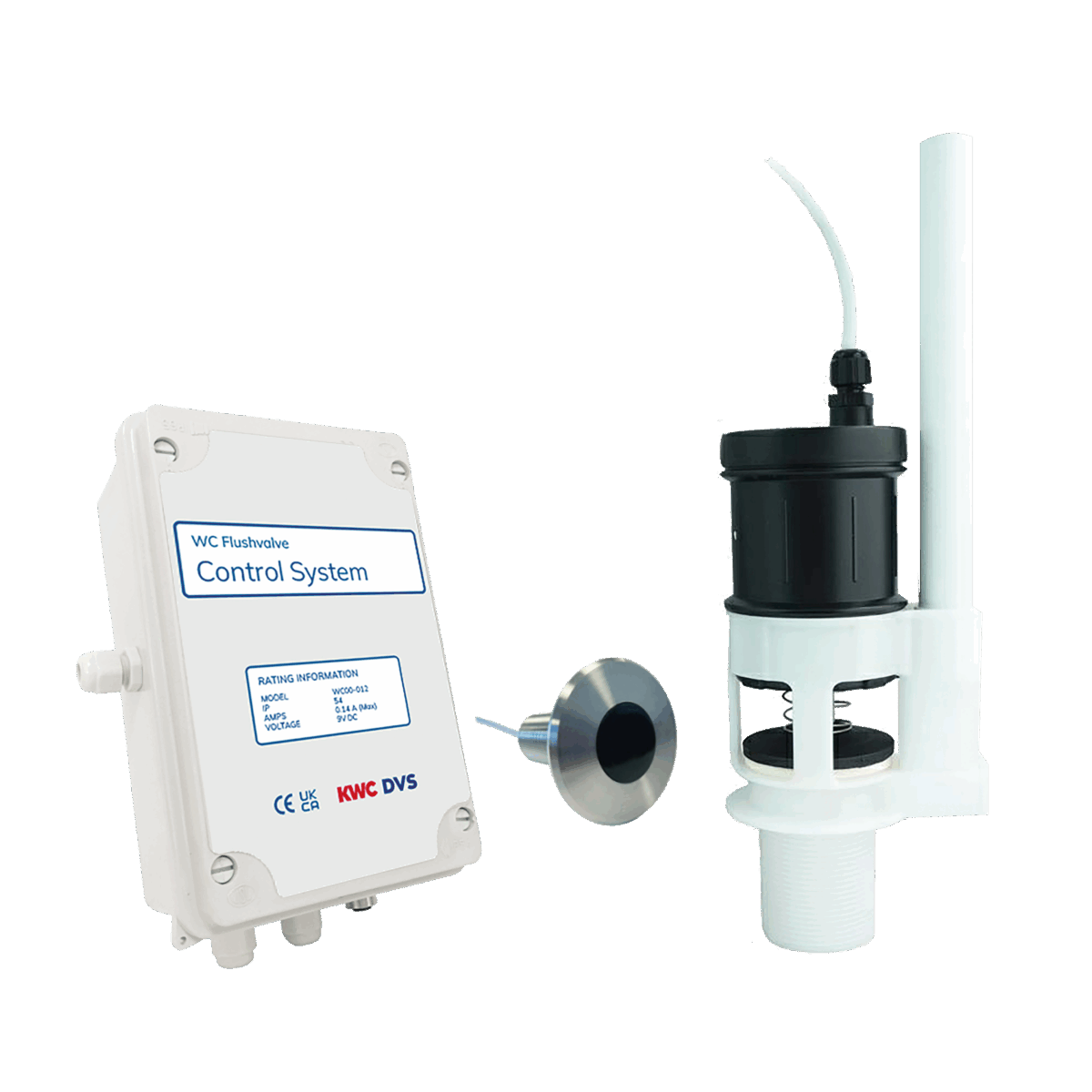 Low Voltage WC Flushvalve Kit with Programmable Sensor - 1 1/2" Base c/w Mains PSU