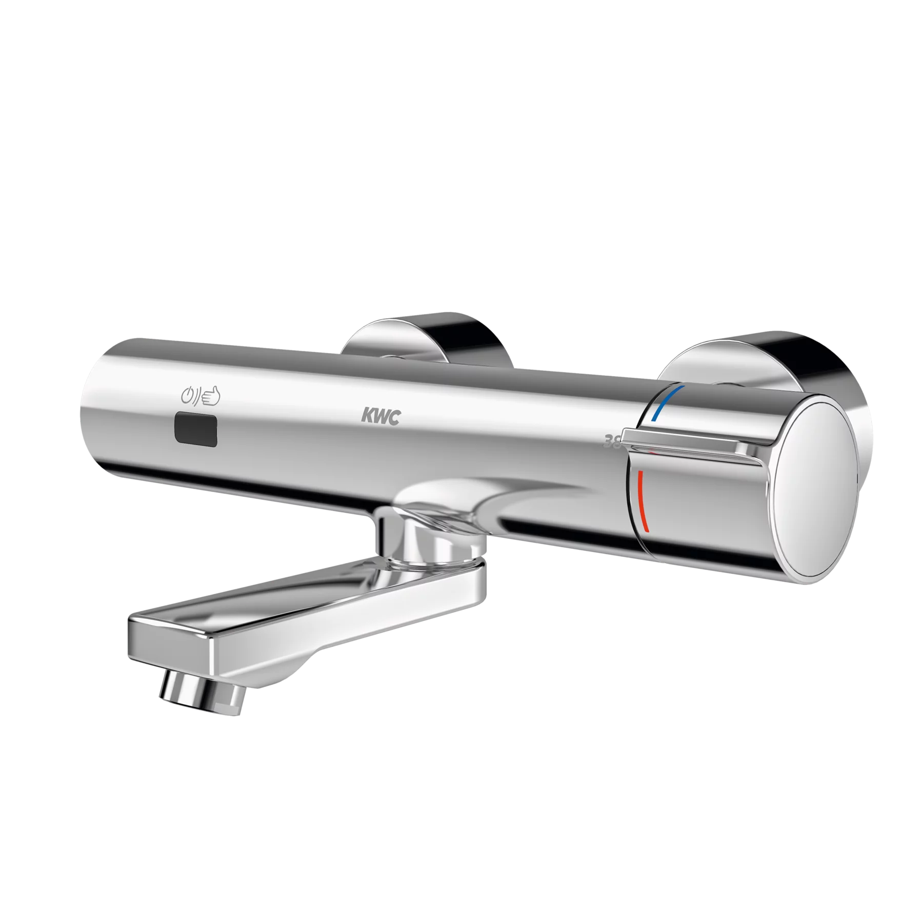 Electronic thermostatic wall-mounted mixer with battery operation