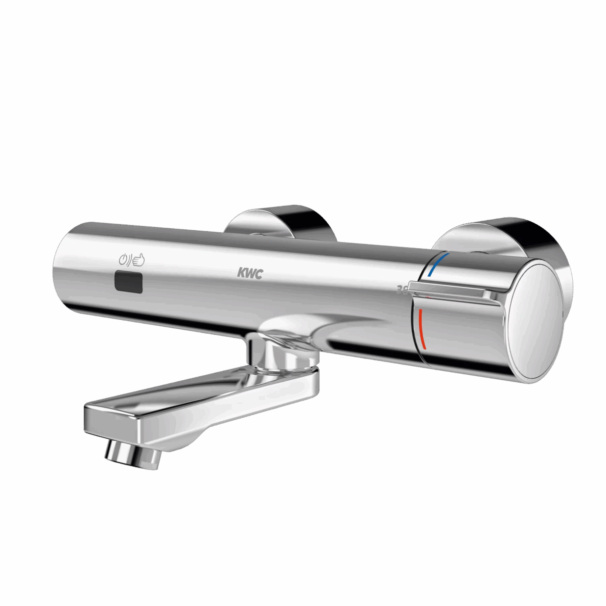 Electronic thermostatic wall-mounted mixer with battery operation
